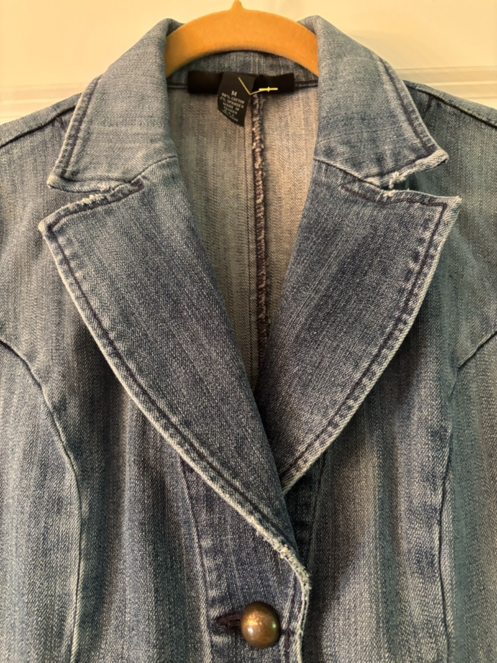 INC International Concepts Denim Jacket Brass Button Stretch Jean Jacket Size M - Picture 3 of 16